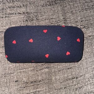 J. Crew Navy Glasses Case with Red Hearts